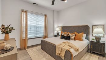Sleek ceiling fans in living areas and primary bedroom