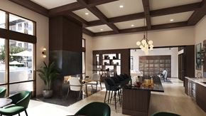 Lakeway apartment for rent - A modern living room with a dark wood floor and a large window.