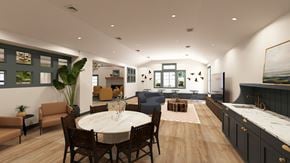 Houston apartment for rent - A modern dining room with a round table and chairs.