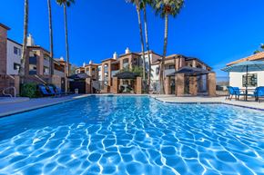 Tucson apartment for rent - Mission Antigua Apartments in Tucson, Arizona Exterior and Pool with Lounge Chairs