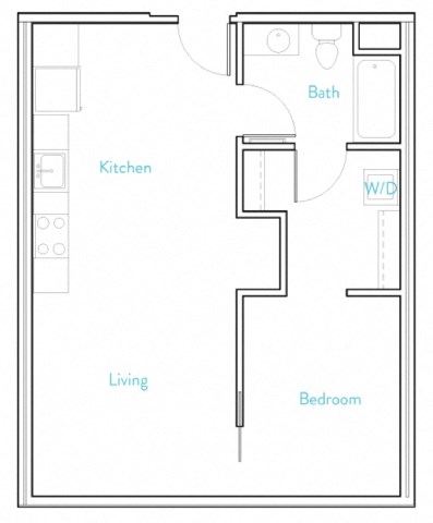 Floor plan for 1 bed, 1 bath, 625 sqft