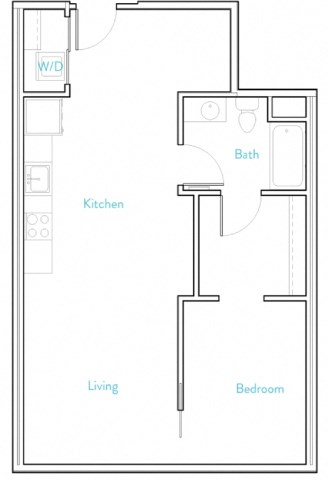 Floor plan for 1 bed, 1 bath, 724 sqft