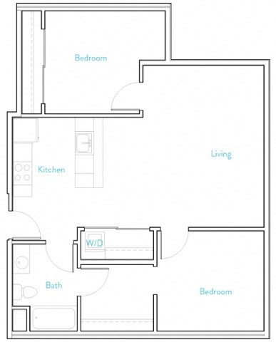 Floor plan for 2 beds, 1 bath, 1128 sqft