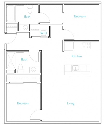 Floor plan for 2 beds, 2 baths, 992 sqft