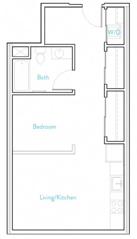 Floor plan for studio, 1 bath, 620 sqft