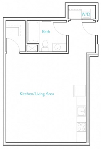 Floor plan for studio, 1 bath, 591 sqft