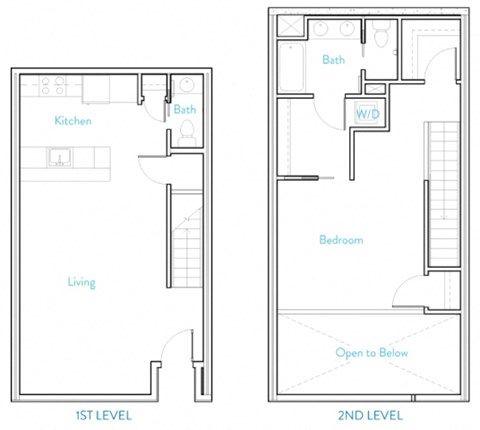 Floor plan for 1 bed, 1.5 baths, 1029 sqft