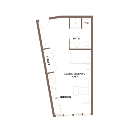 Floor plan for studio, 1 bath, 380 sqft