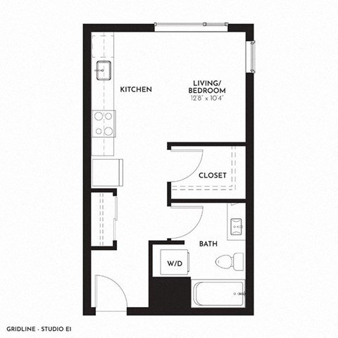 Floor plan for studio, 1 bath, 433 sqft