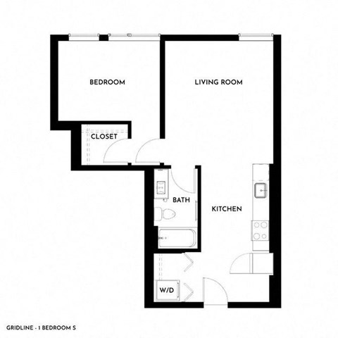 Floor plan for 1 bed, 1 bath, 740 sqft