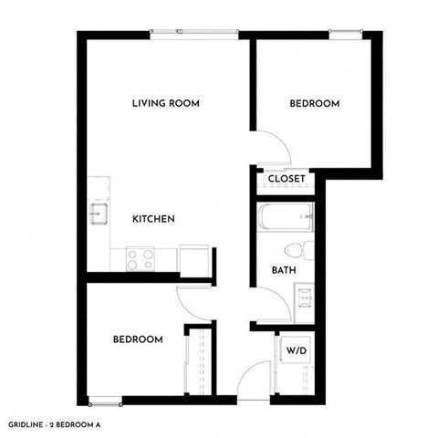 Floor plan for 2 beds, 1 bath, 773 sqft