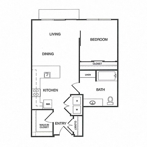 Floor plan for 1 bed, 1 bath, 705 sqft