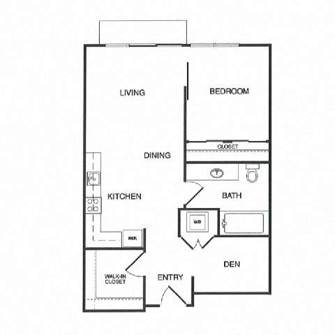 Floor plan for 1 bed, 1 bath, 740 sqft