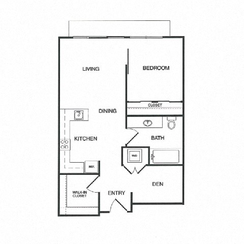 Floor plan for 1 bed, 1 bath, 751 sqft