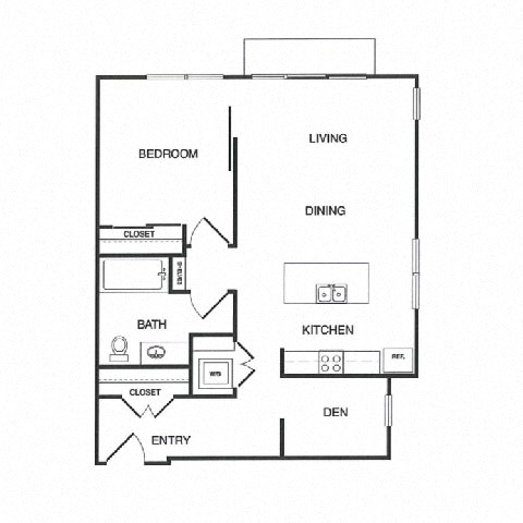 Floor plan for 1 bed, 1 bath, 788 sqft
