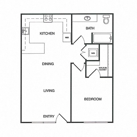 Floor plan for 1 bed, 1 bath, 783 sqft