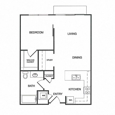 Floor plan for 1 bed, 1 bath, 784 sqft