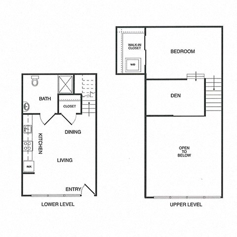 Floor plan for 1 bed, 1 bath, 729 sqft