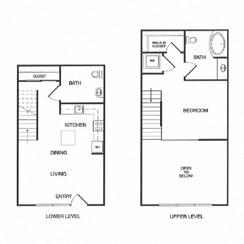 Floor plan for 1 bed, 1.5 baths, 820 sqft