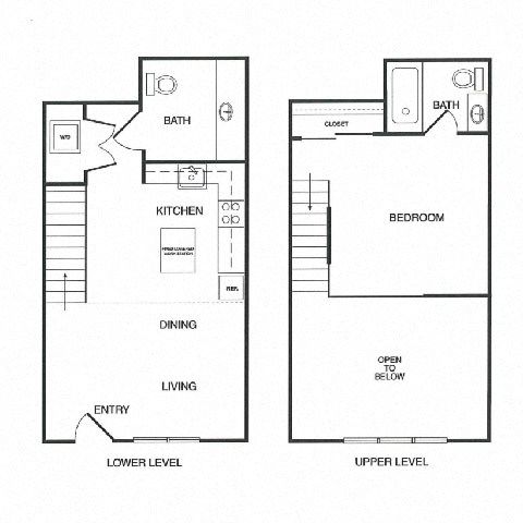Floor plan for 1 bed, 1.5 baths, 873 sqft