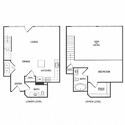 Floor plan for 1 bed, 1.5 baths, 923 sqft