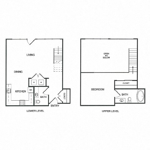 Floor plan for 1 bed, 1.5 baths, 1032 sqft