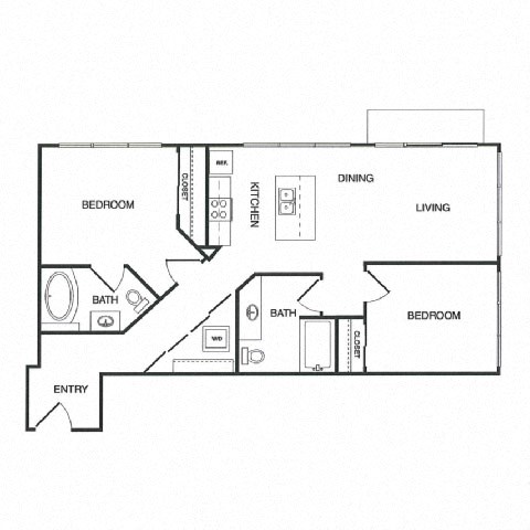 Floor plan for 2 beds, 2 baths, 904 sqft