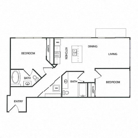 Floor plan for 2 beds, 2 baths, 908 sqft
