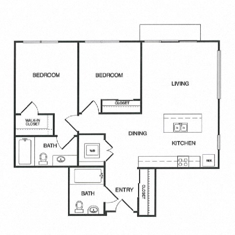 Floor plan for 2 beds, 2 baths, 924 sqft