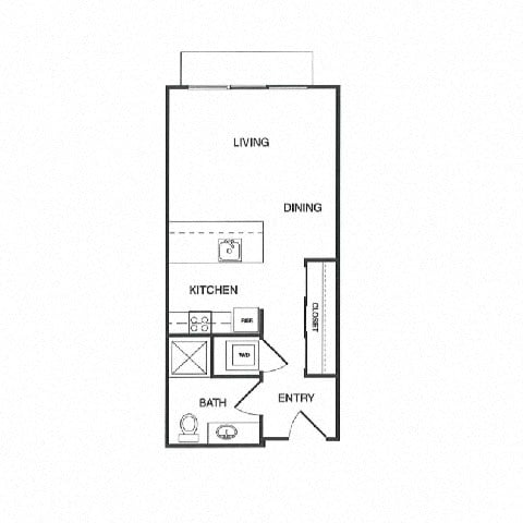 Floor plan for studio, 1 bath, 445 sqft