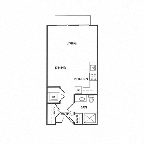 Floor plan for studio, 1 bath, 477 sqft