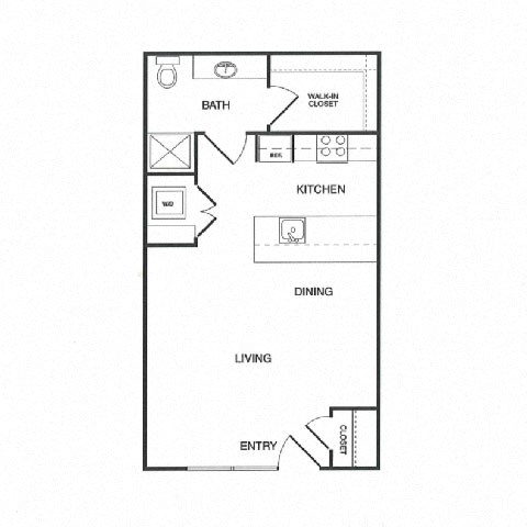 Floor plan for studio, 1 bath, 521 sqft