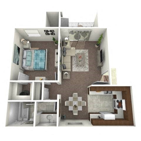 Floor plan for 1 bed, 1 bath, 662 sqft