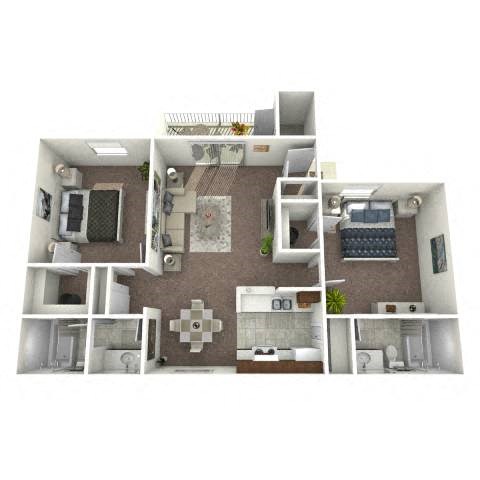 Floor plan for 2 beds, 2 baths, 900 sqft
