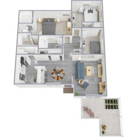 Floor plan for 3 beds, 2 baths, 1098 sqft