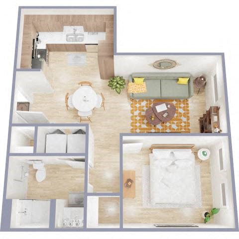 Floor plan for 1 bed, 1 bath, 572 sqft