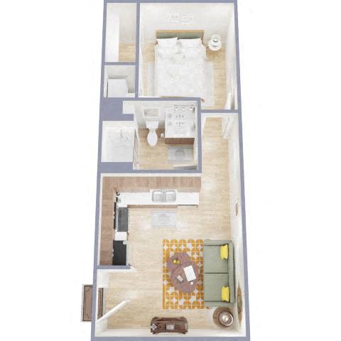 Floor plan for 1 bed, 1 bath, 693 sqft