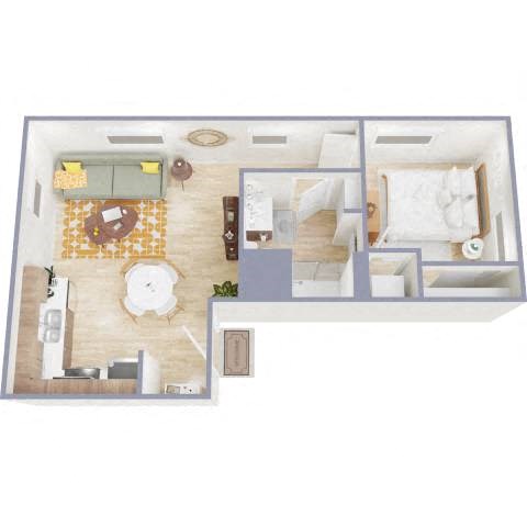 Floor plan for 1 bed, 1 bath, 506 sqft