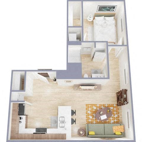 Floor plan for 1 bed, 1 bath, 580 sqft