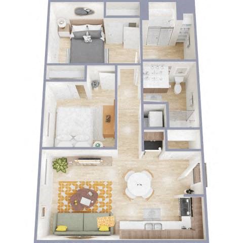 Floor plan for 2 beds, 2 baths, 699 sqft