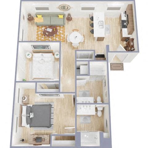 Floor plan for 2 beds, 2 baths, 814 sqft