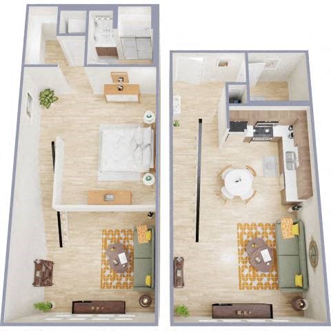 Floor plan for studio, 1.5 baths, 750 sqft