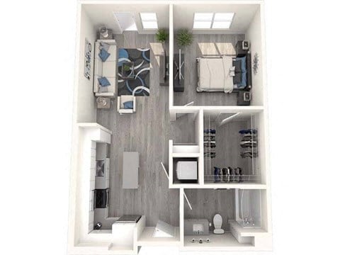 Floor plan for 1 bed, 1 bath, 768 sqft