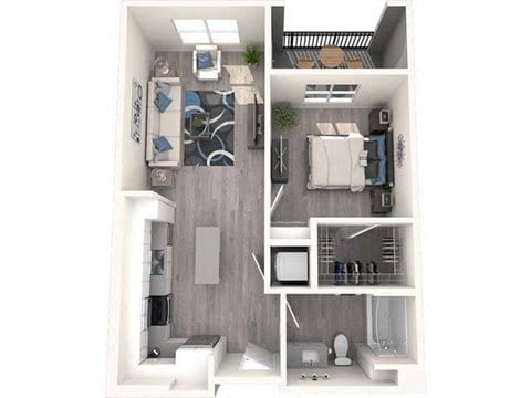 Floor plan for 1 bed, 1 bath, 651 sqft