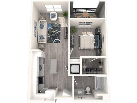 Floor plan for 1 bed, 1 bath, 699 sqft