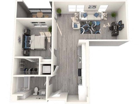 Floor plan for 1 bed, 1 bath, 828 sqft