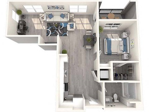 Floor plan for 1 bed, 1 bath, 878 sqft