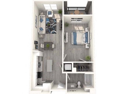 Floor plan for 1 bed, 1 bath, 808 sqft