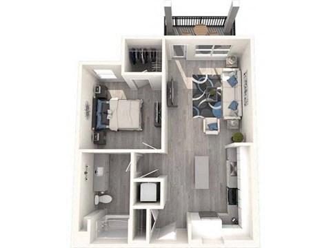 Floor plan for 1 bed, 1 bath, 731 sqft
