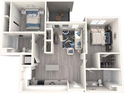 Floor plan for 2 beds, 2 baths, 1053 sqft